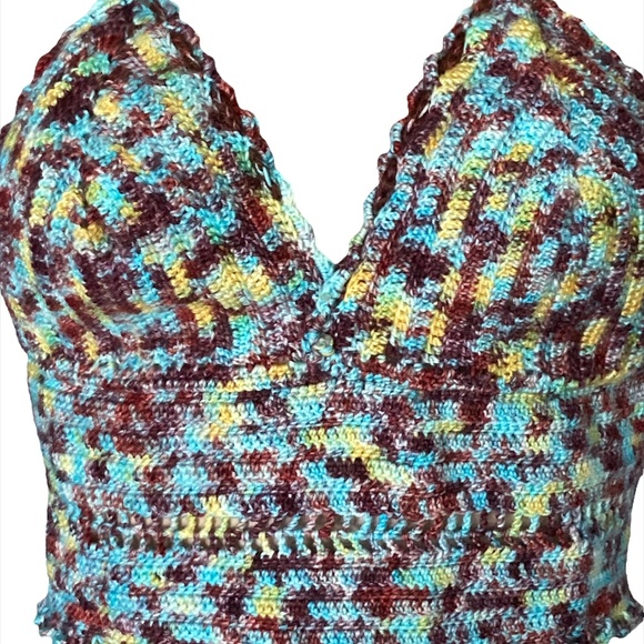 OOAK Tie Dye Crochet Crop Top Handmade Adjustable One Size fits S-L - Picture 10 of 16